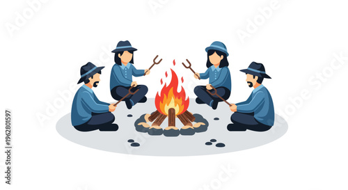 People sitting around a campfire together.