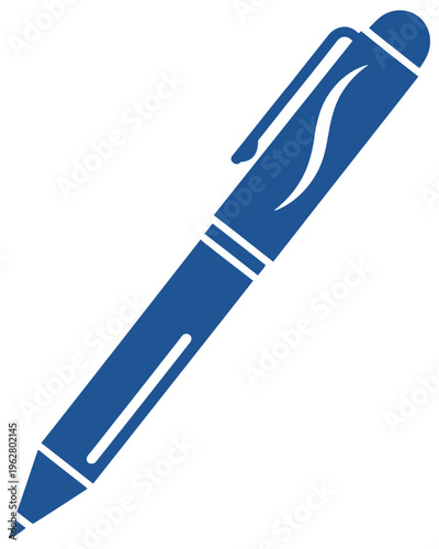 Pen blue ballpoint writing instrument simple modern vector illustration isolated