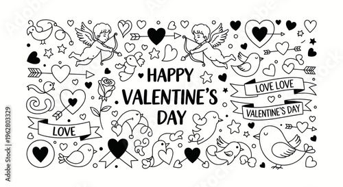 Valentines Day Heart Symbols Illustration.