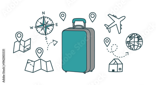 Teal colored travel suitcase luggage.