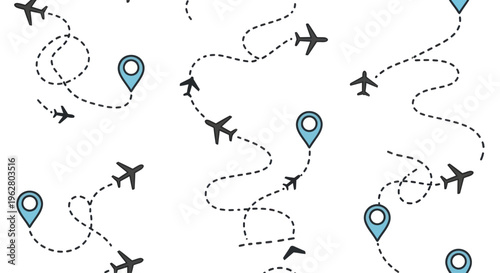 Airplanes flying with location markers.