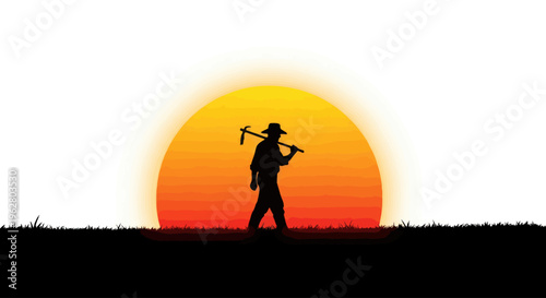 Man walking with axe on shoulder.