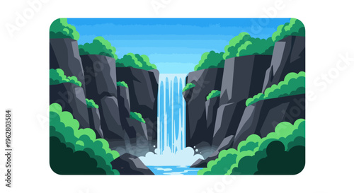 Waterfall Flowing Down Rocky Cliffside.