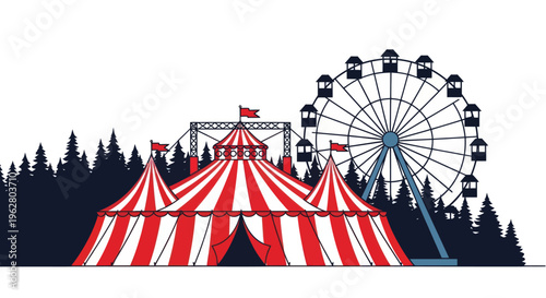 Red and white striped carnival tent.