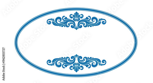 Blue ornate oval frame design element.