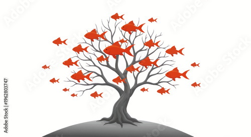 Colorful Fish on Tree Branches.