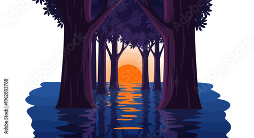 Trees standing in the water landscape.