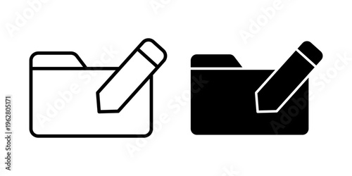 Folder edit icon set outline and solid style pencil file organization symbol pack