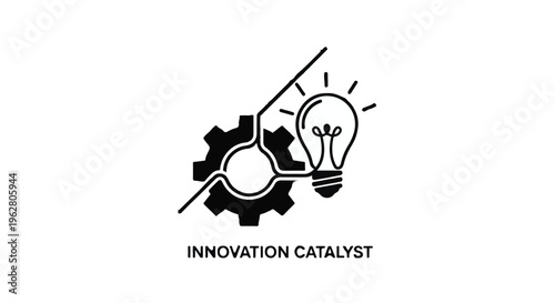 A black and white icon depicts a gear connected to a glowing lightbulb symbolizing the generation of new ideas.
