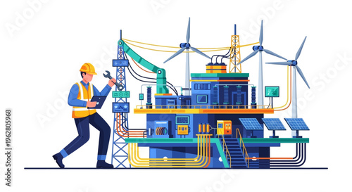 Engineer working on renewable energy power station infrastructure.