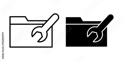 Folder settings icon set outline and solid style wrench tool file organization symbol pack