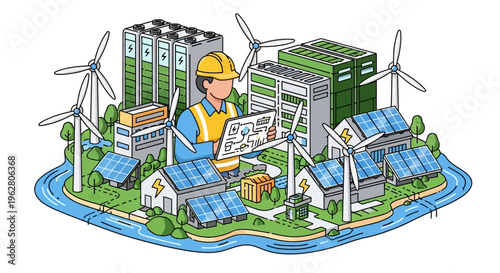 Engineer reviewing renewable energy project plans on site.