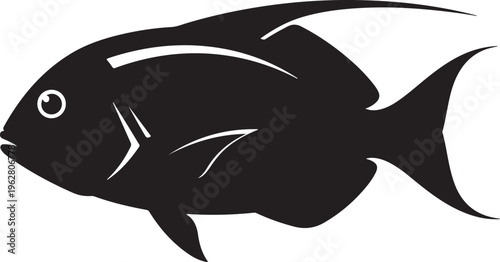 Black Fish Silhouette Swimming in White Background Illustration