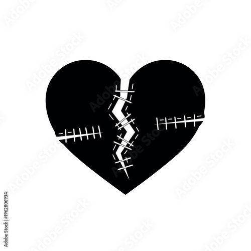 Broken heart stitched together concept.