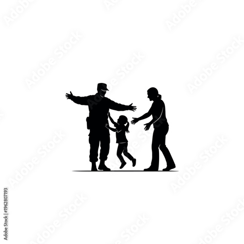 Military family reunion silhouette.