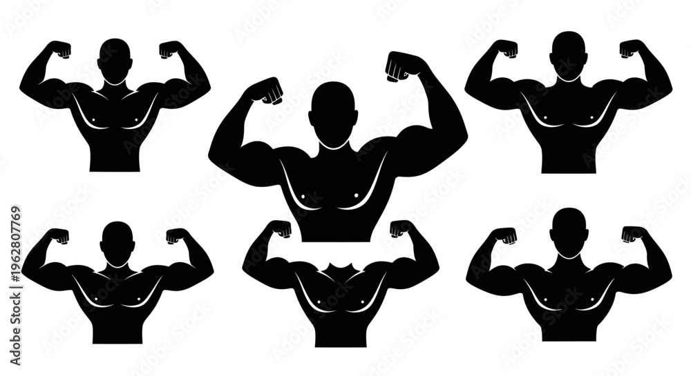 Obraz premium Silhouette of muscular men flexing arms.