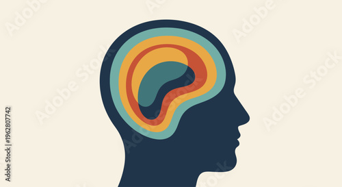 Colorful Brain Inside Human Head Silhouette.