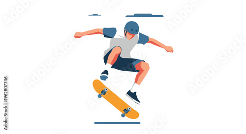 Teenager performing skateboard trick aerially.