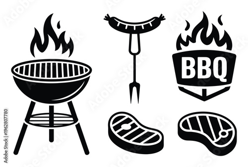 BBQ Vector Illustration with Grill, Meat, and Utensils