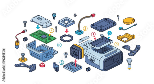 Exploded View of Electronic Device Components and Assembly.