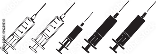 Syringe icons, medical and scientific equipment, medical treatment