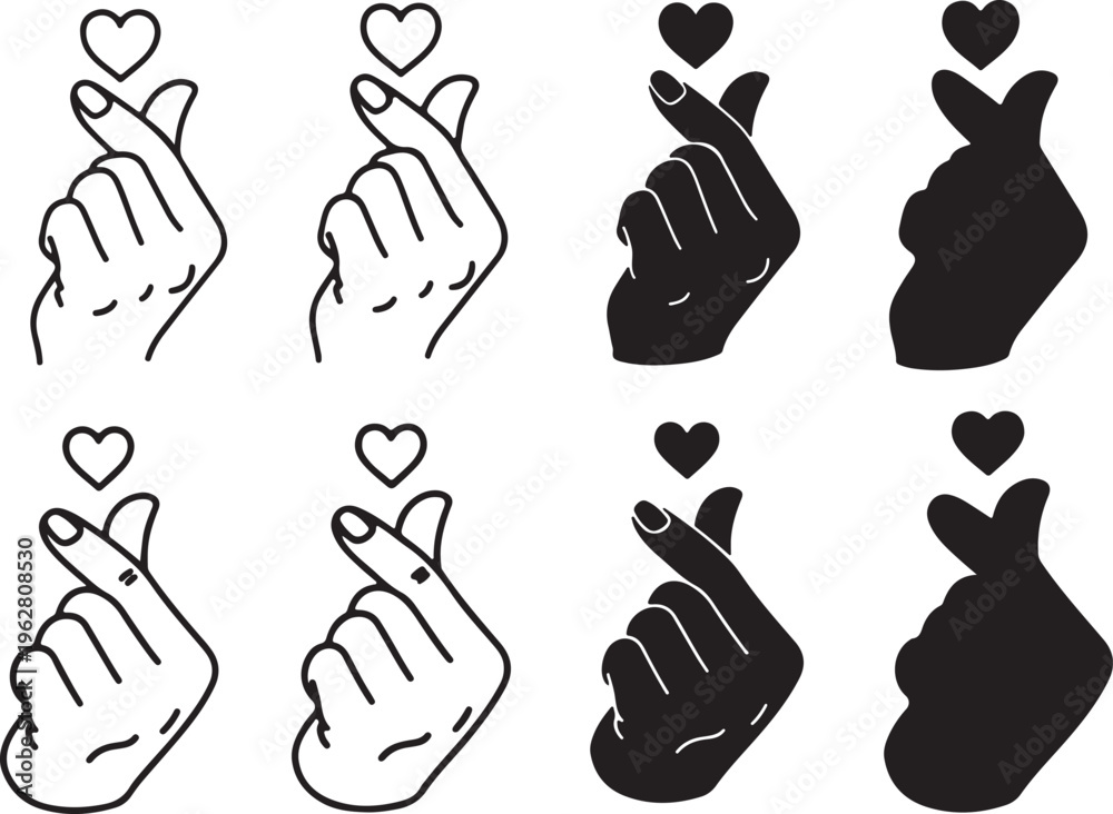 Fototapeta premium Korean finger heart hand gesture icons: love symbol for k-pop and social media