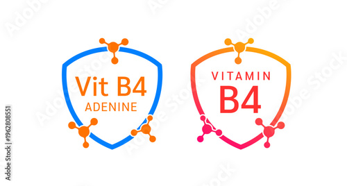 Vitamin B4 shield icon collection for product label design. Adenine molecule form simple line. Isolated on a white background. Medical symbol concept. Vector EPS10 illustration.