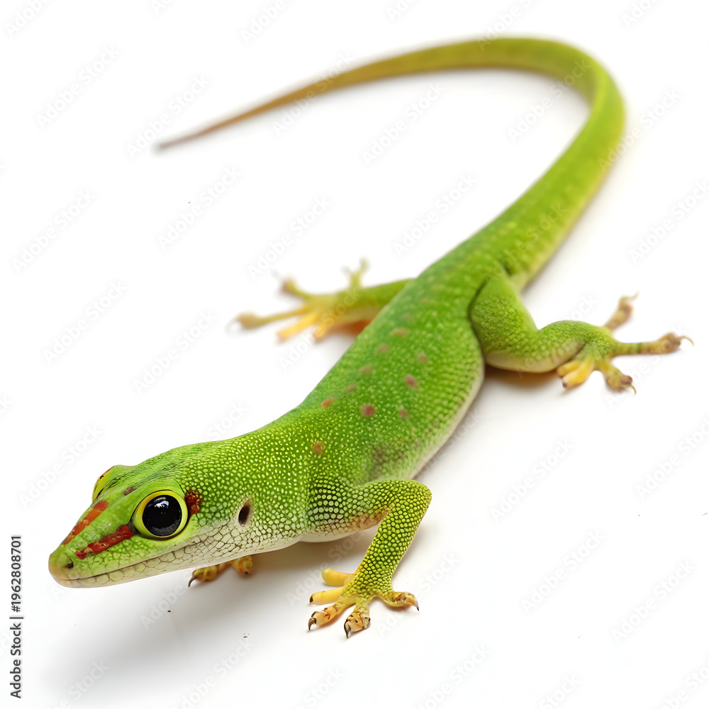 Fototapeta premium Green anole lizard on white background