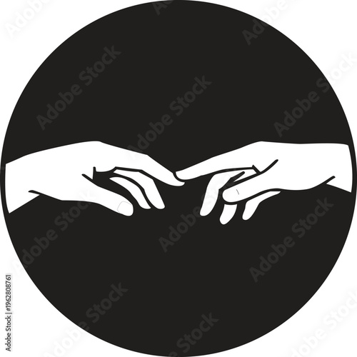 The creation of adam hands almost touching in a circular design