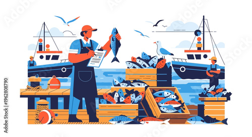 Fisherman selling fresh fish at the market.