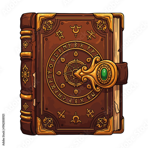 vintage fantasy occult spell book cartoon vector illustration