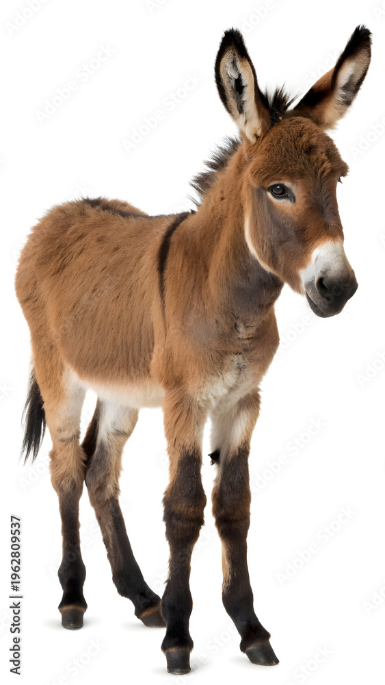 Fototapeta premium A brown donkey standing on a white background