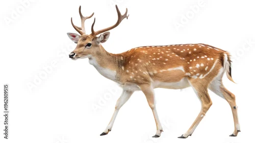 Obraz A fallow deer with impressive antlers on a white background