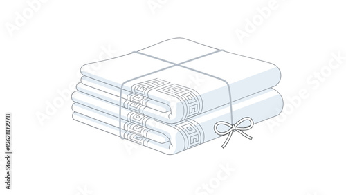 Stack of four neatly folded white towels tied together with a simple thin string bow for a clean and organized look.