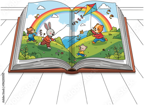 whimsical childrens storybook woodland animal play illustration