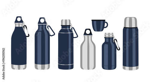 Variety of insulated metal water bottles.