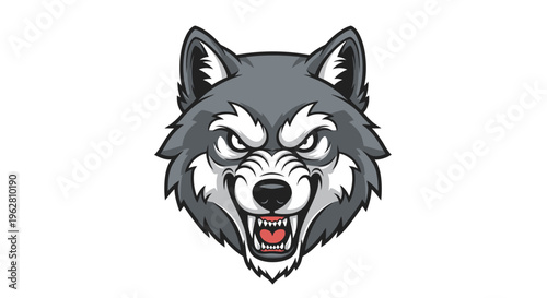 Gray wolf head with sharp teeth.