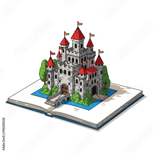 whimsical fairy tale pop-up book castle vector illustration