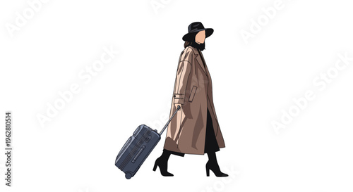 Woman walking with travel suitcase luggage.