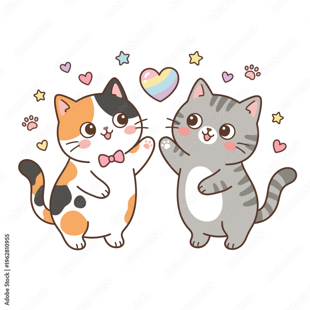 Obraz premium Cute kawaii cats duo playful heart
