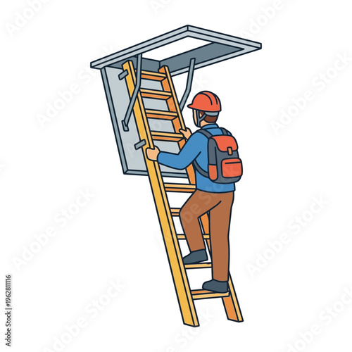 Person climbing attic ladder illustration