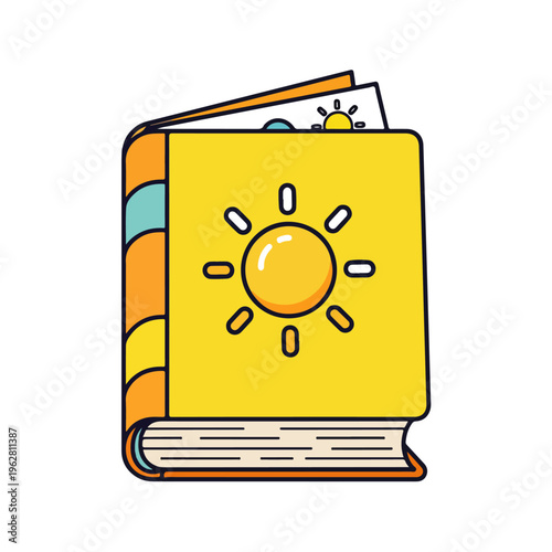 whimsical summer sun hardcover book cartoon vector illustration