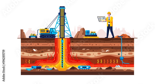 Geothermal Energy Drilling Rig and Construction Site.