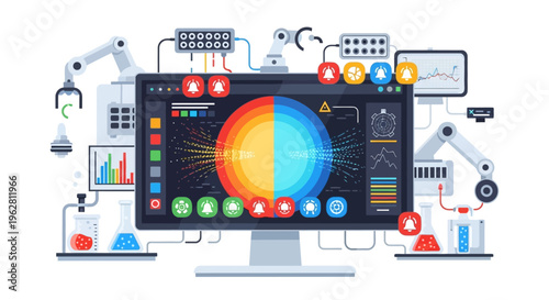Futuristic Computer Interface with Scientific Data Visualization.