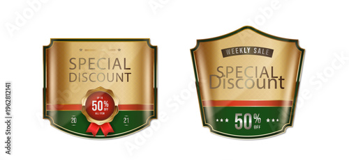 Special discount luxury labels with fifty percent off promotion for upscale retail shopping