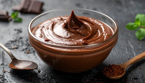 Chocolate batter in clear bowl ready for baking