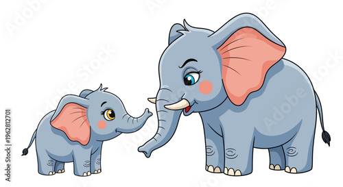 A mother elephant affectionately nuzzles her young calf in a tender moment of familial bonding