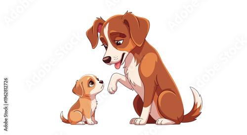 A heartwarming illustration of a mother dog and her puppy sharing a tender moment of connection and affection