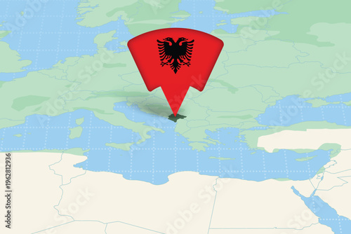 Albania location map with national flag pin, Balkan region map with country marker vector illustration
