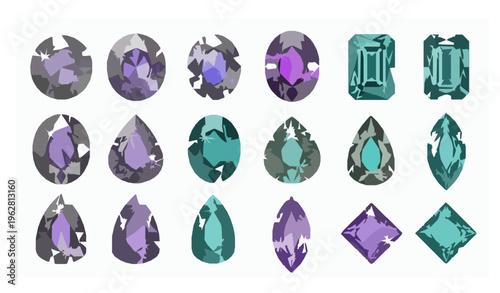 Minimal Gemstone Icons Colorful Jewels Clean Vector Illustration Set